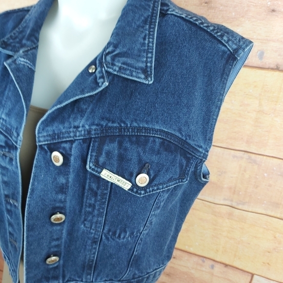 *Made in Canada* VINTAGE Hollywood crop denim sleeveless jeans vest - Picture 3 of 11